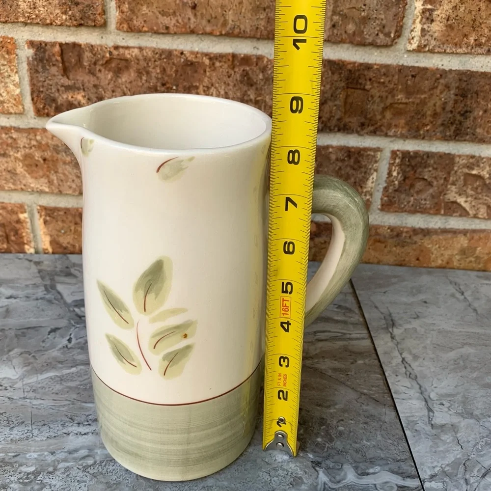 Faianca Subtil Pitcher Made In Portugal Cream Sage Green Leaves 8.5